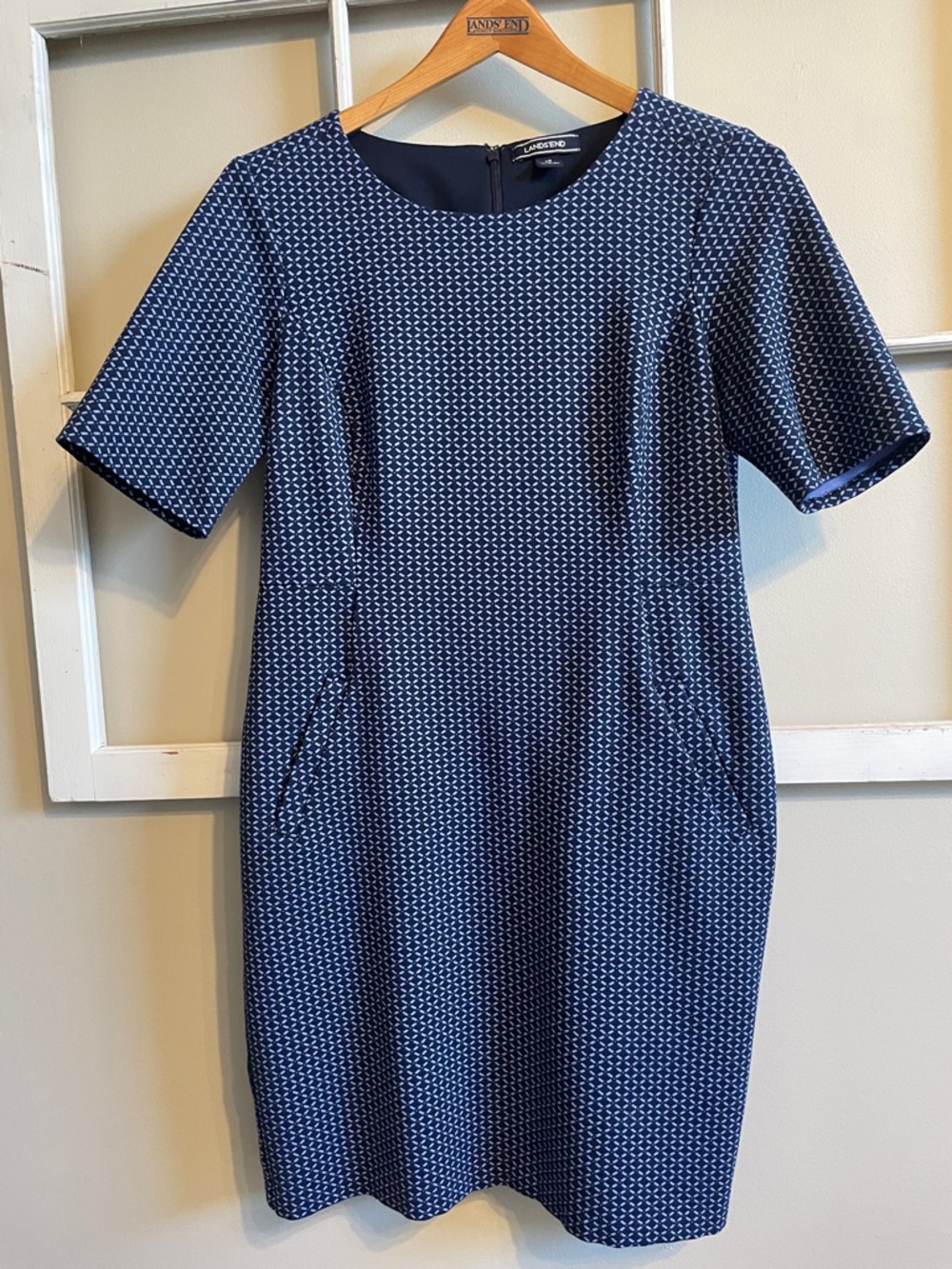 Lands' End Navy and White Patterned Midi Dress